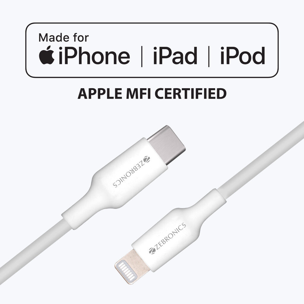 Zebronics ZEB-CL1000M 15W USB Type-C To Lightning Cable – Apple MFI Certified Cable – Fast Charging