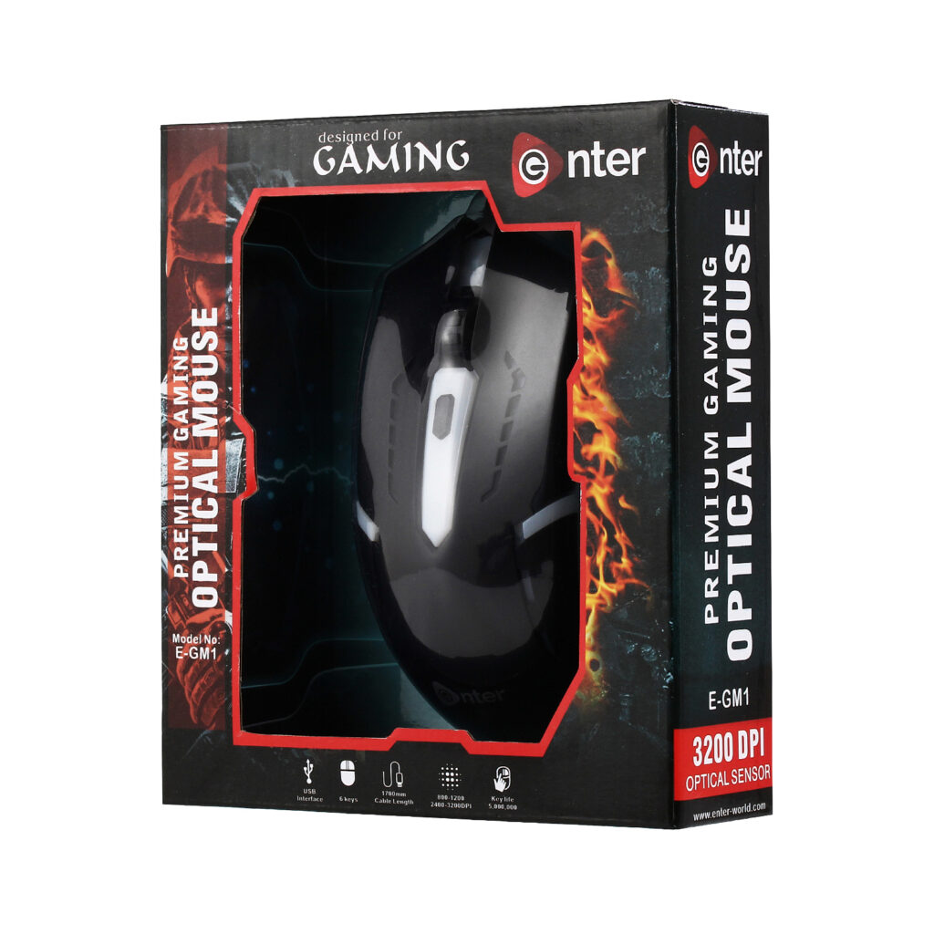 ENTER E-GM1 USB Wired Optical Gaming Mouse with 3200 DPI – For PC Macbook and Laptops