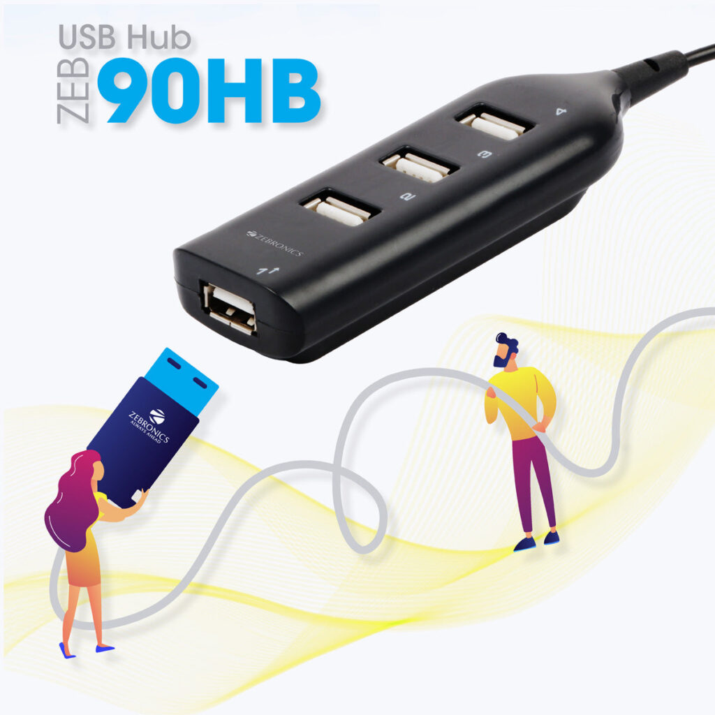 Zebronics Zeb-90HB 4-Port USB Hub Pocket Size – Plug and Play For Laptops PC Computer Mac