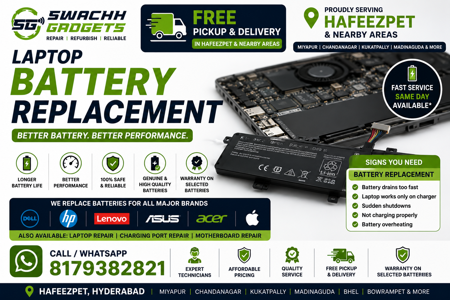 laptop battery replacement service in hafeezpet hyderabad