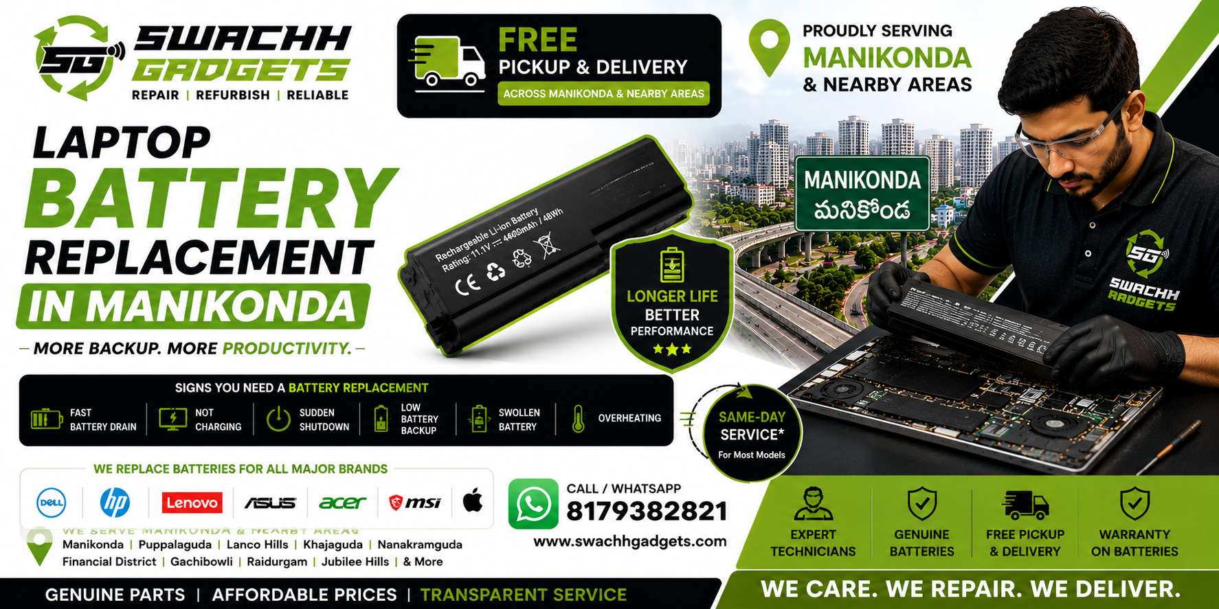 Laptop battery replacement service in Manikonda Hyderabad